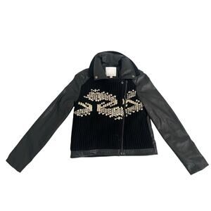 Ett:twa Anthropologie Black Sweater Faux Leather Moto Jacket Womens Small